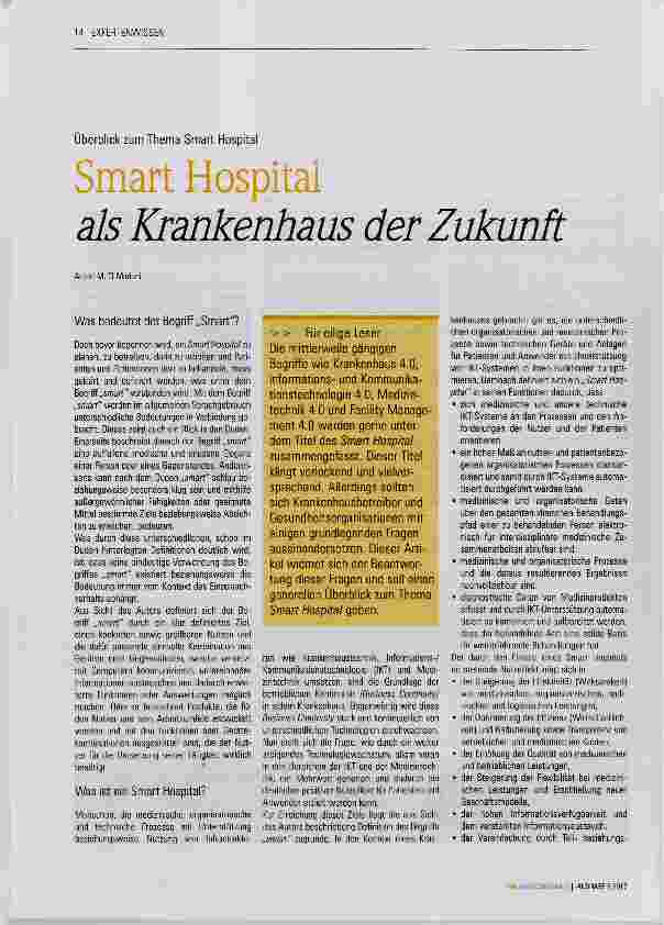Vorschauseite 1: Smart Hospital als Krankenhaus der Zukunft
