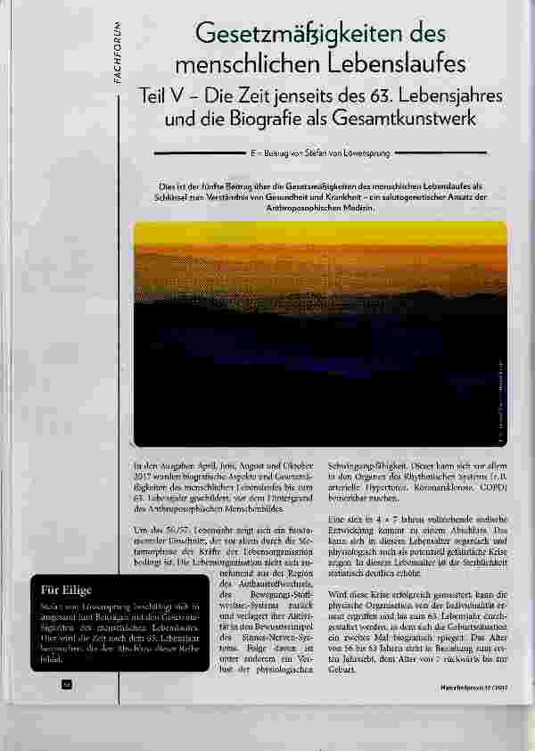 Vorschauseite 1: Gesetzmäisigkeiten des menschlichen Lebenslaufes Teil V Die Zeit jenseits des 63. Lebensjahres und die Biografie als Gesamtkunstwerk