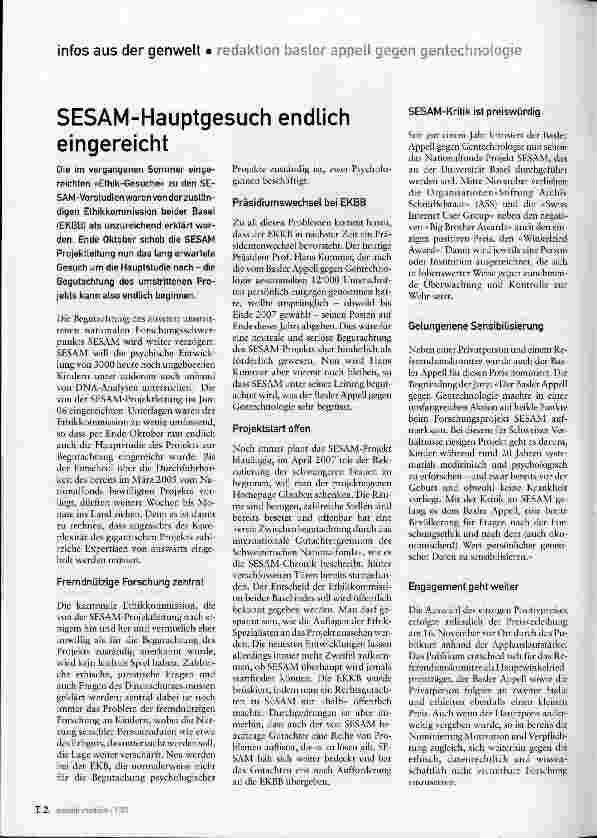 Vorschauseite 1: SESAM-Hauptgesuch endlich eingereicht