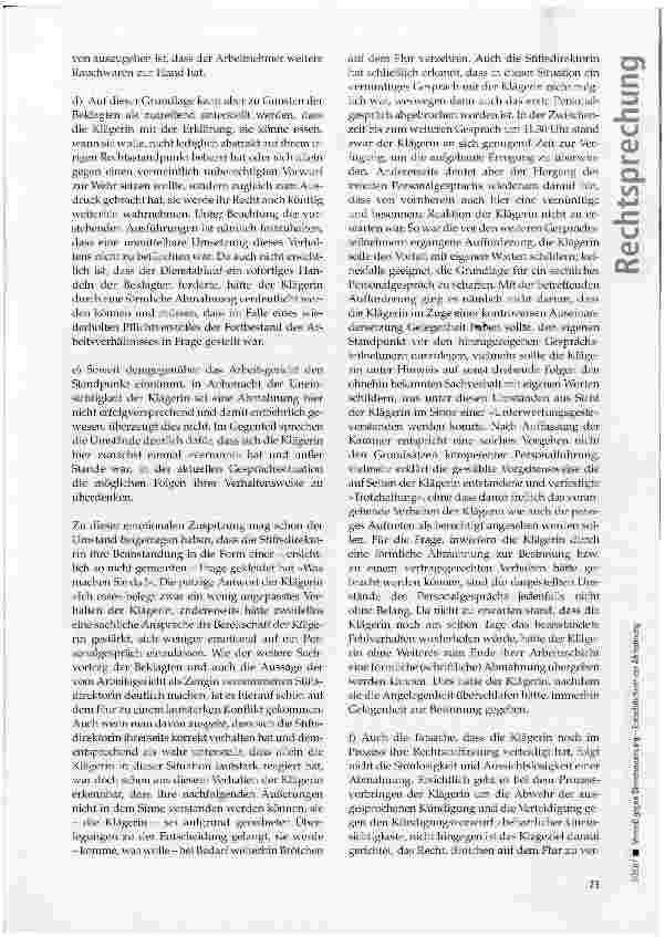 Vorschauseite 5: Verstoß gegen Dienstanweisung - Entbehrlichkeit der Abmahnung