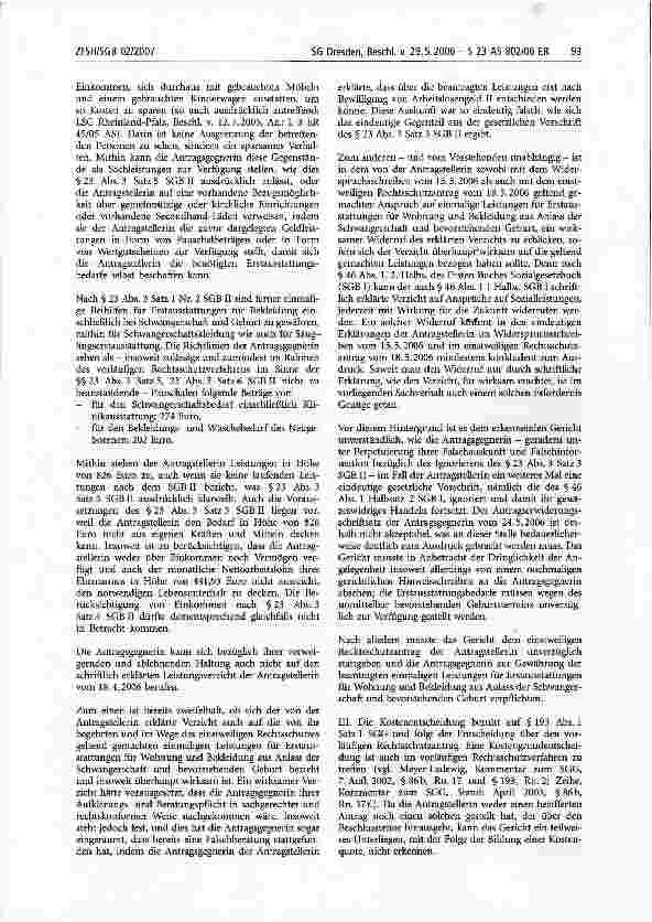 Vorschauseite 5: Beihilfen für Schwangerschaftskleidung und Säuglingsbekleidung; Erstausstattung einer Wohnung; Hinzukommen eines Kindes; neuer spezifischer Einrichtungsbedarf; Verzicht auf ALGII
