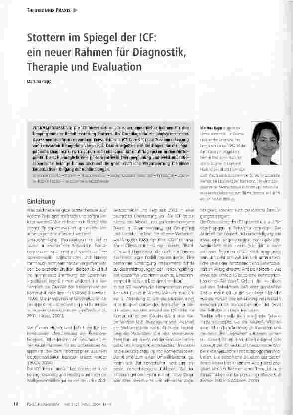 Vorschauseite 1: Stottern im Spiegel der ICF: ein neuer Rahmen für Diagnostik, Therapie und Evaluation