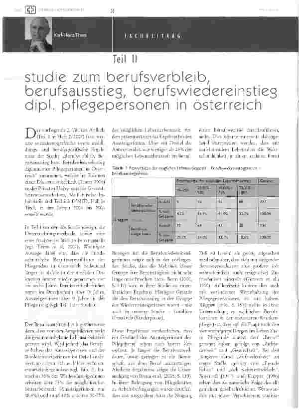 Vorschauseite 1: Teil II - Studie zum berufsverbleib, berufsausstieg, berufswiedereinstieg dipl. pflegepersonen in Österreich