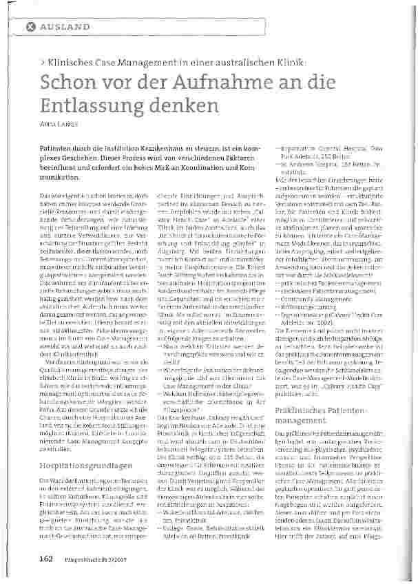 Vorschauseite 1: Klinisches Case Management in einer australischen Klinik:Schon vor der Aufnahme an die Entlassung denken