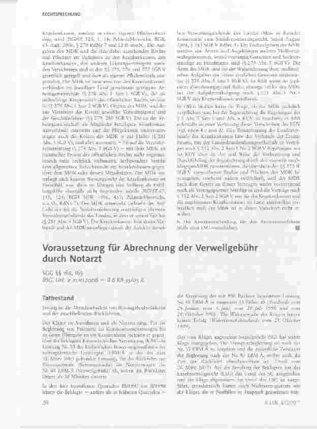 Vorschauseite 1: Voraussetzung für Abrechnung der Verweilgebühr durch Notarzt