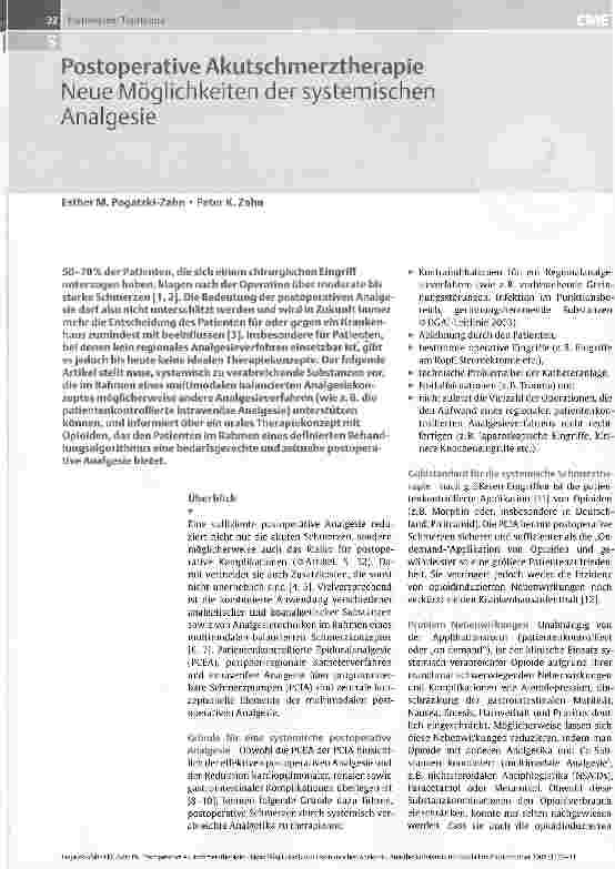 Vorschauseite 1: Postoperative AkutschmerztherapieNeue Möglichkeiten der systemischen Analgesie