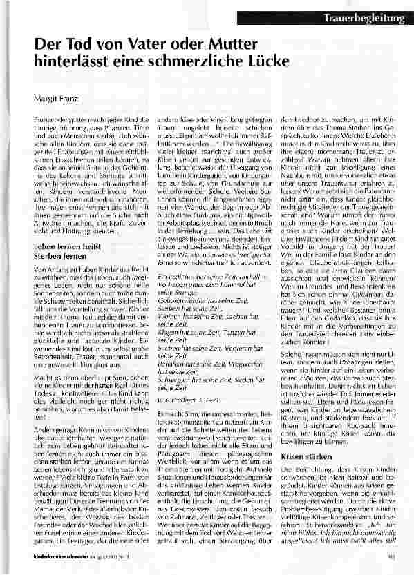 Vorschauseite 1: Der Tod von Vater oder Mutter hinterlässt eine schmerzliche Lücke