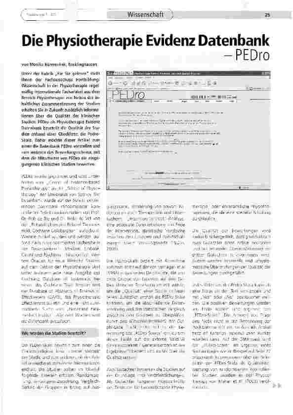 Vorschauseite 1: Die Physiotherapie Evidenz Datenbank -PEDro