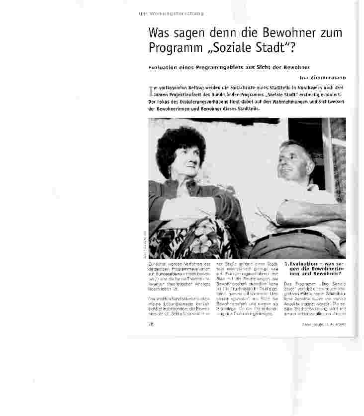 Vorschauseite 1: Was sagen denn die Bewohner zum Programm Soziale Stadt?