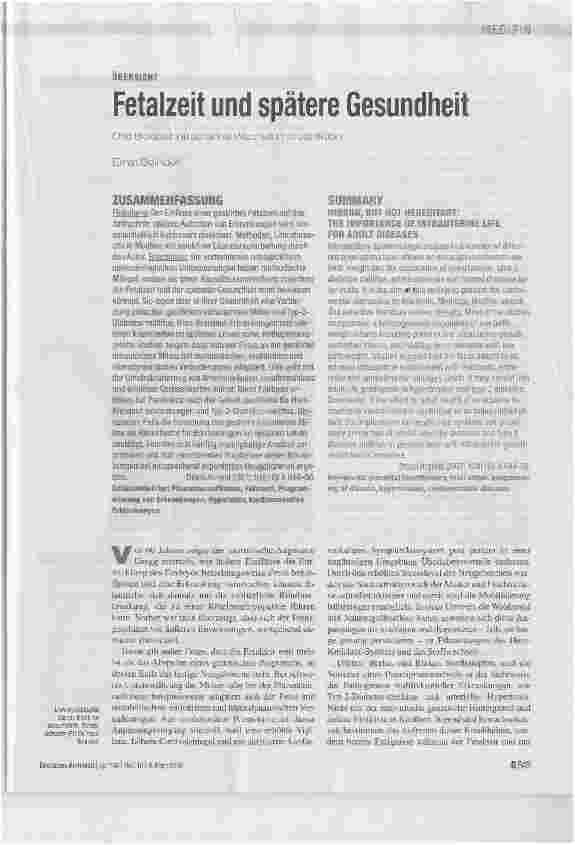 Vorschauseite 1: Fetalzeit und spätere Gesundheit
