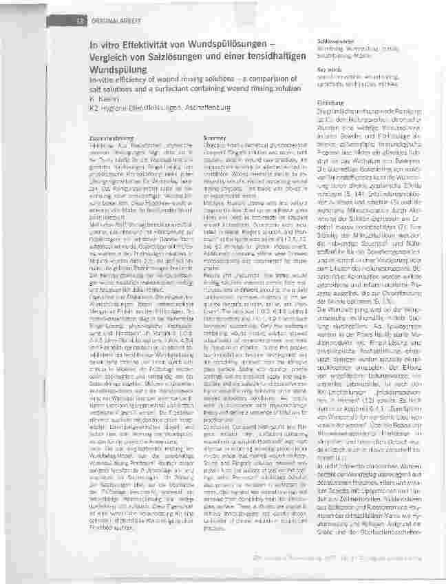 Vorschauseite 1: In vitro Effektivität von Wundspüllösungen -Vergleich von Salzlösungen und einer tensidhaltigen Wundspülung