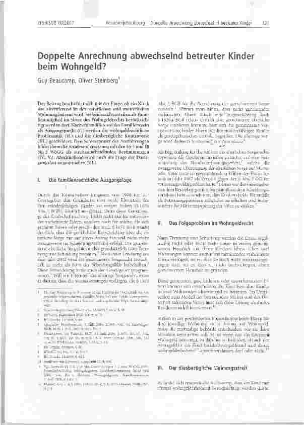 Vorschauseite 1: Doppelte Anrechnung abwechselnd betreuter Kinder beim Wohngeld?