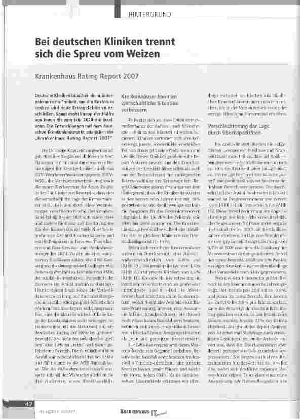 Vorschauseite 1: Bei deutschen Kliniken trennt sich die Spreu vom Weizen