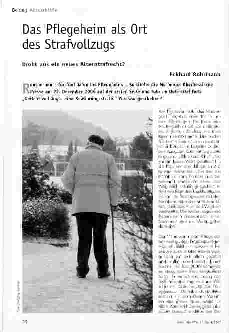 Vorschauseite 1: Das Pflegeheim als Ort des Strafvollzugs - Droht uns ein neues Altenstrafrecht?