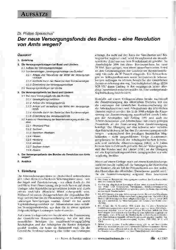 Vorschauseite 1: Der neue Versorgungsfonds des Bundes - eine Revolution von Amts wegen?