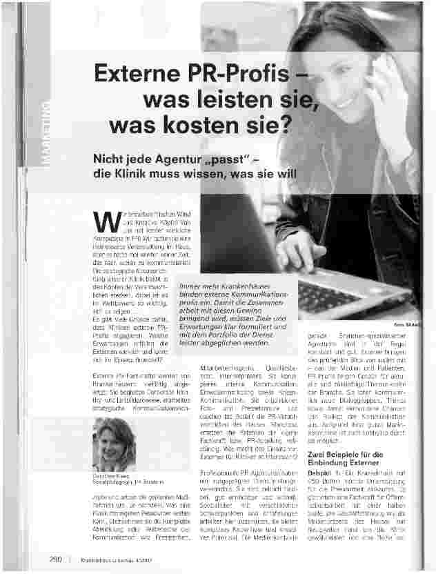 Vorschauseite 1: Externe PR-Profis -was leisten sie, was kosten sie?