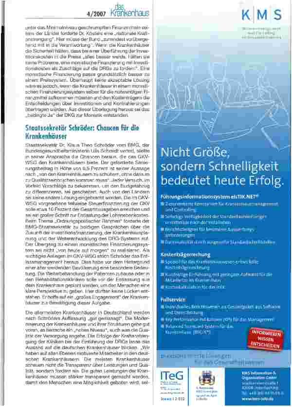 Vorschauseite 4: DKG-Frühlingsempfang 2007 - GKV-WSG - wie lange hält der Kompromiss?