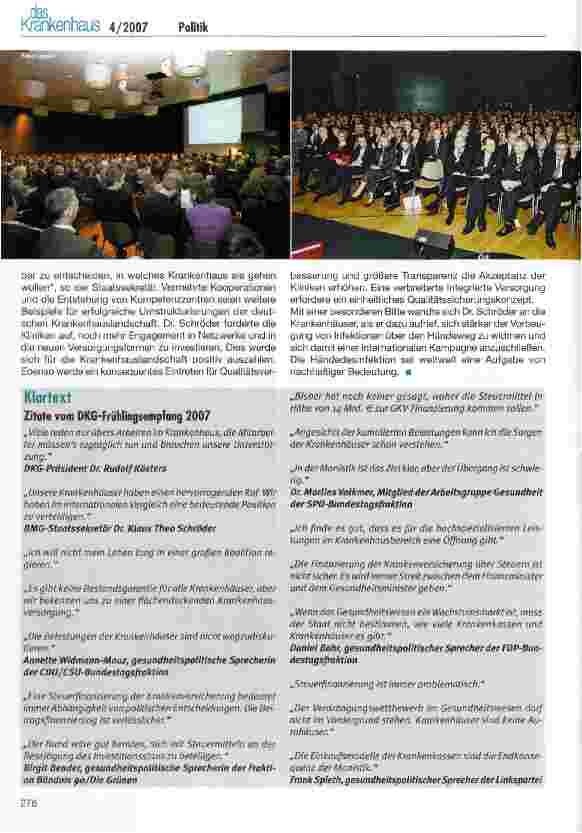 Vorschauseite 5: DKG-Frühlingsempfang 2007 - GKV-WSG - wie lange hält der Kompromiss?