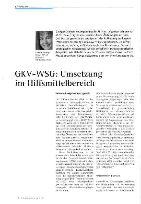 Vorschauseite 1: GKV-WSG: Umsetzung im Hilfsmittelbereich