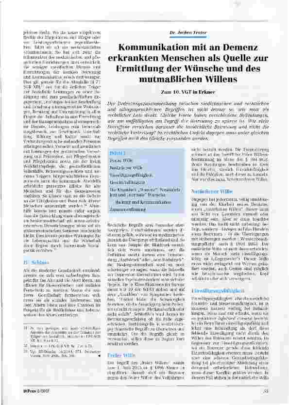 Vorschauseite 1: Kommunikation mit an Demenz erkrankten Menschen als Quelle zur Ermittlung der Wünsche und des mutmaßlichen Willens