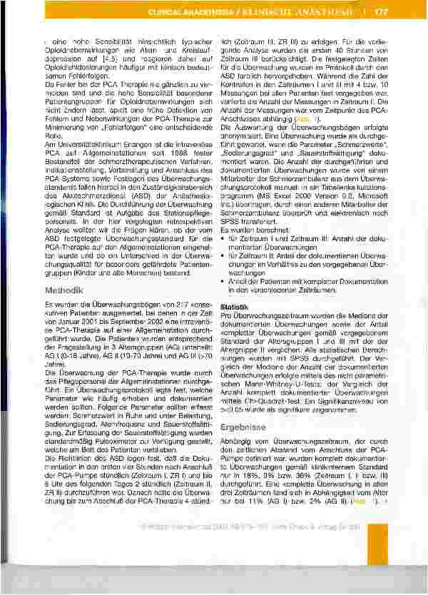 Vorschauseite 2: Monitoring der Patienten-kontrollierten intravenösen Analgesie in unterschiedlichen Altersgruppen