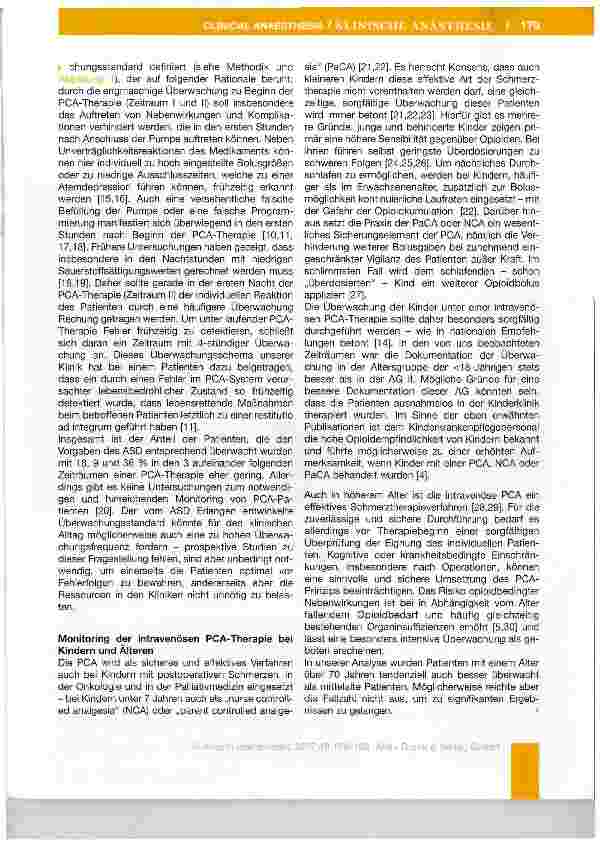 Vorschauseite 4: Monitoring der Patienten-kontrollierten intravenösen Analgesie in unterschiedlichen Altersgruppen
