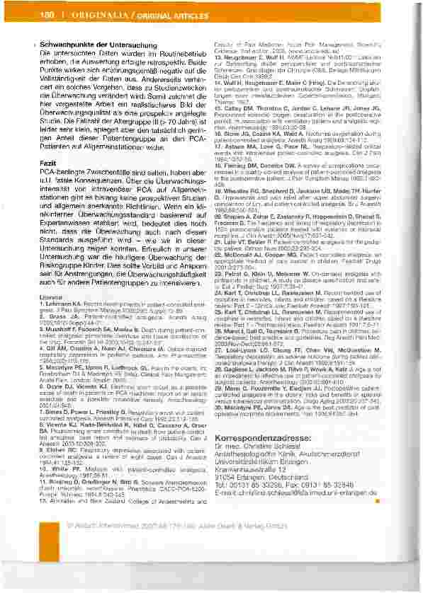 Vorschauseite 5: Monitoring der Patienten-kontrollierten intravenösen Analgesie in unterschiedlichen Altersgruppen