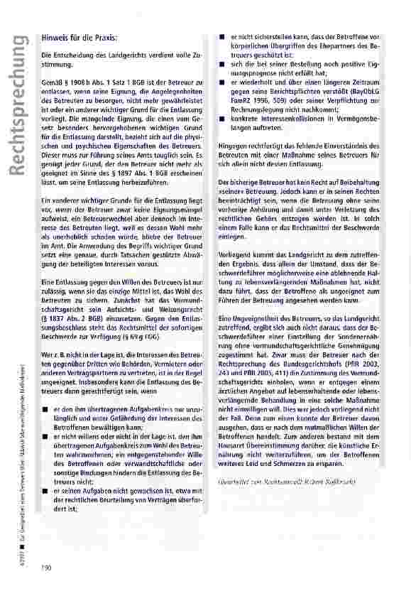Vorschauseite 6: Zur Geeignetheit eines Betreuers (hier: Abbruch lebensverlängernder Maßnahmen)