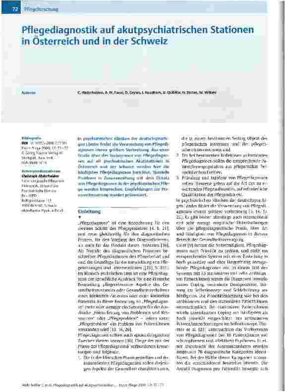 Vorschauseite 1: Pflegediagnostik auf akutpsychiatrischen Stationen in Österreich und in der Schweiz