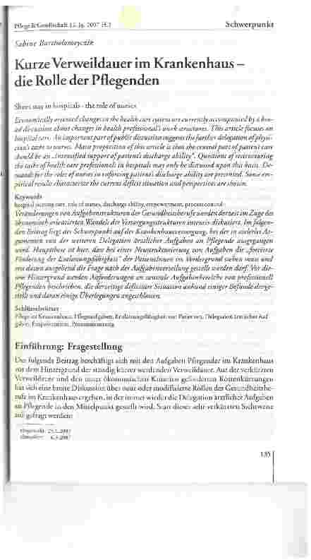 Vorschauseite 1: Kurze Verweildauer im Krankenhaus -die Rolle der Pflegenden