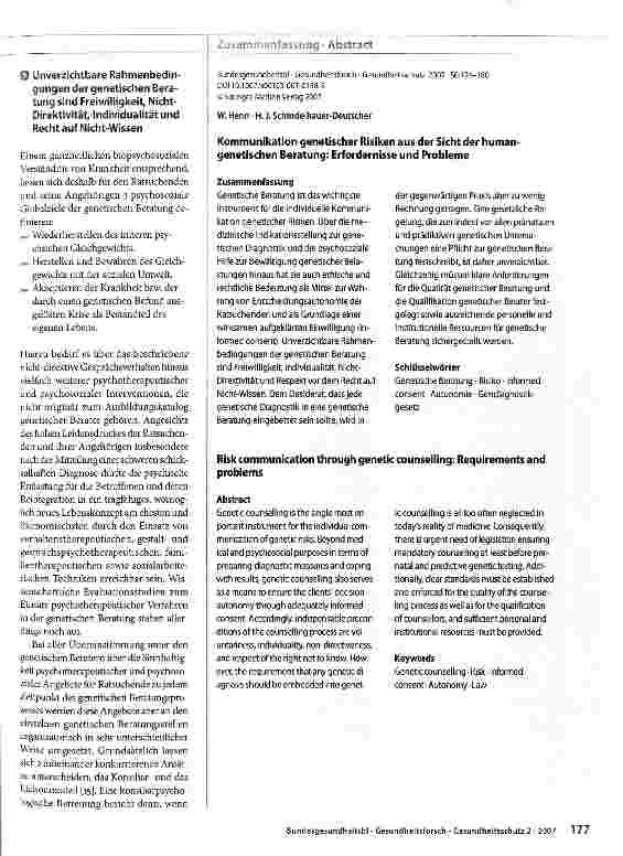 Vorschauseite 4: Kommunikation genetischer Risiken aus der Sicht der humangenetischen Beratung: Erfordernisse und Probleme