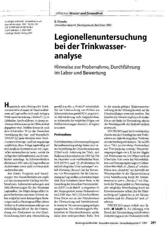 Vorschauseite 1: Legionellenuntersuchung bei der Trinkwasseranalyse