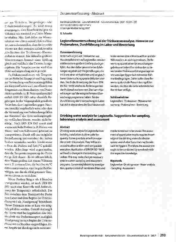 Vorschauseite 3: Legionellenuntersuchung bei der Trinkwasseranalyse