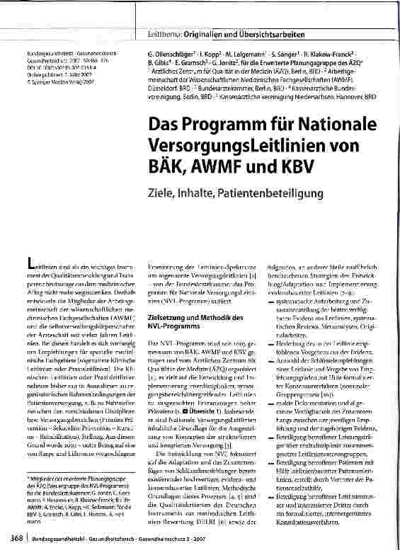 Vorschauseite 1: Das Programm für Nationale VersorgungsLeitlinien von BÄK, AWMF und KBV