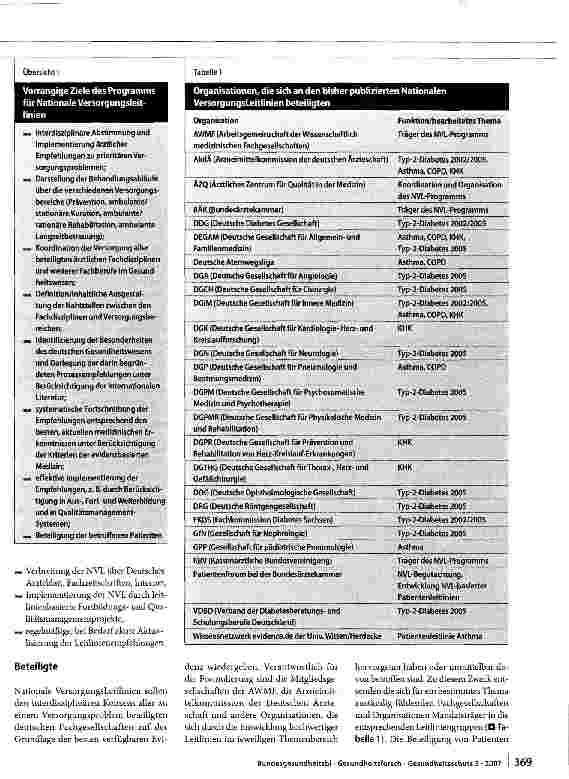Vorschauseite 2: Das Programm für Nationale VersorgungsLeitlinien von BÄK, AWMF und KBV