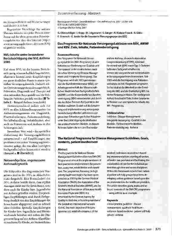 Vorschauseite 4: Das Programm für Nationale VersorgungsLeitlinien von BÄK, AWMF und KBV