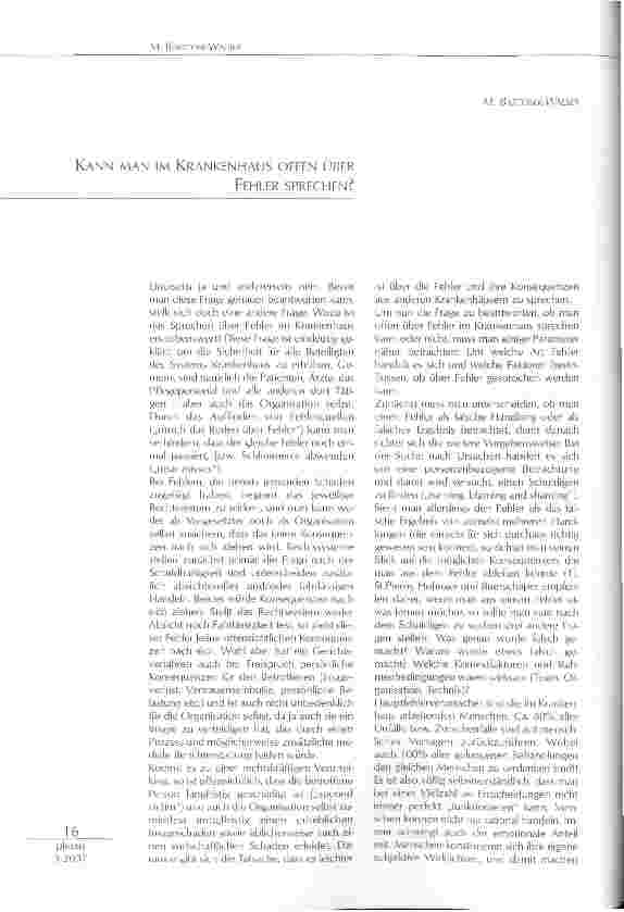 Vorschauseite 1: KANN MAN IM KRANKENHAUS OFFEN ÜBER FEHLER SPRECHEN?