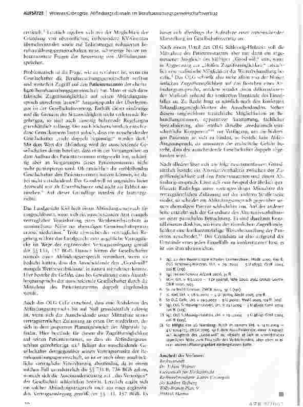 Vorschauseite 2: Abfindungsklauseln im Berufsausübungsgemeinschaftsvertrag