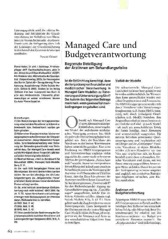 Vorschauseite 1: Managed Care und Budgetverantwortung