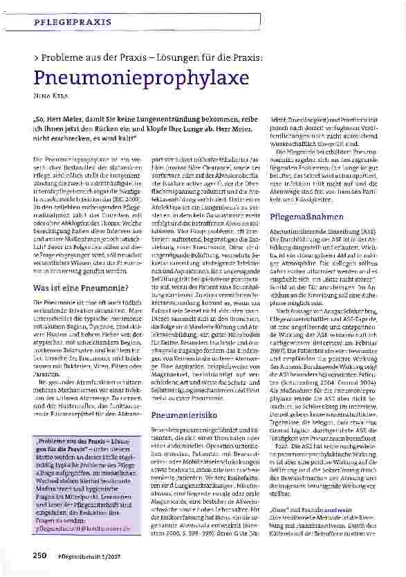 Vorschauseite 1: Probleme aus der Praxis - Lösungen für die Praxis:Pneumonieprophylaxe