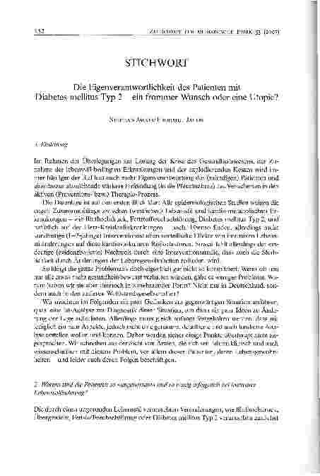 Vorschauseite 1: Die Eigenverantwortlichkeit des Patienten mit Diabetes mellitus Typ 2 - ein frommer Wunsch oder eine Utopie?