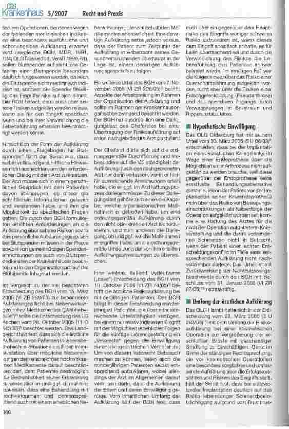 Vorschauseite 2: Patientenaufklärung im Spiegel der Rechtsprechung des Jahres 2006