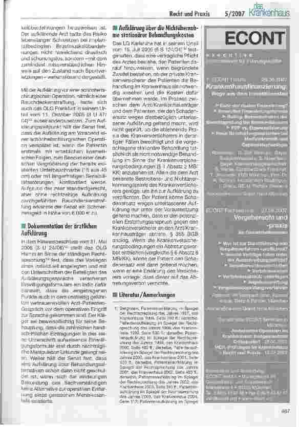 Vorschauseite 3: Patientenaufklärung im Spiegel der Rechtsprechung des Jahres 2006