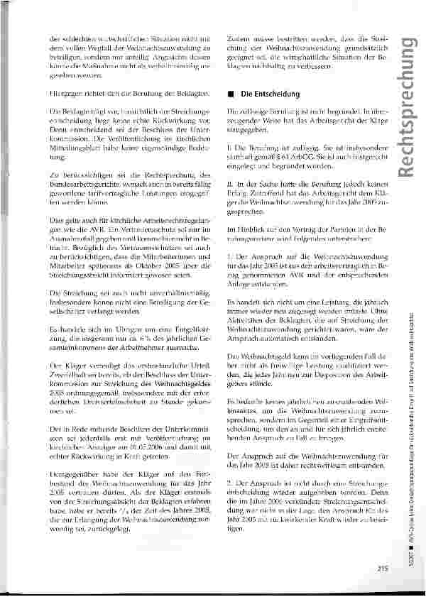 Vorschauseite 2: AVR-Caritas keine Ermächtigungsgrundlage für rückwirkenden Eingriff auf Streichung des Weihnachtsgeldes