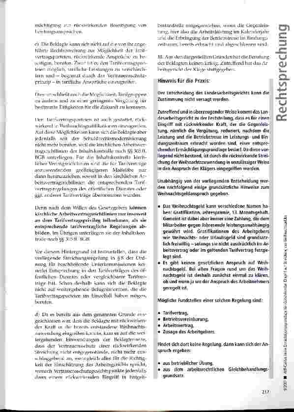 Vorschauseite 4: AVR-Caritas keine Ermächtigungsgrundlage für rückwirkenden Eingriff auf Streichung des Weihnachtsgeldes