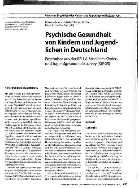 Vorschauseite 1: Psychische Gesundheit von Kindern und Jugendlichen in Deutschland