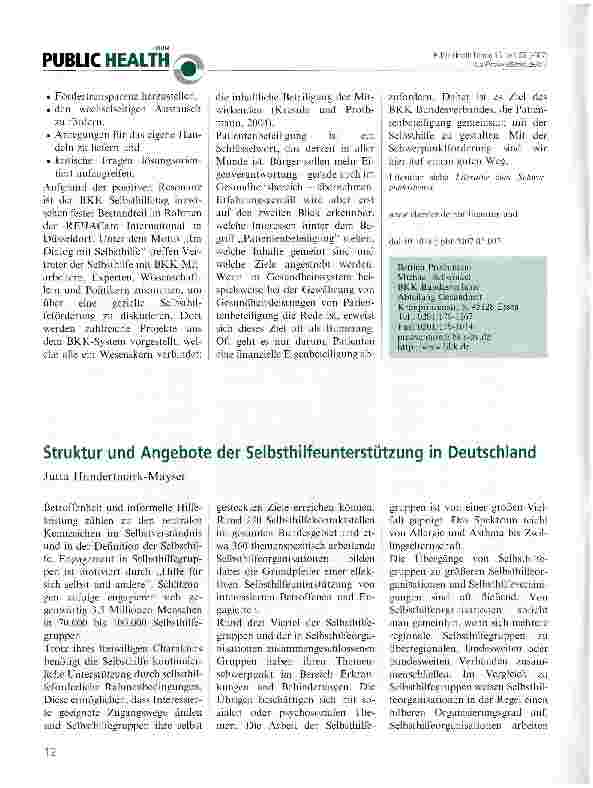 Vorschauseite 1: Struktur und Angebote der Selbsthilfeunterstützung in Deutschland