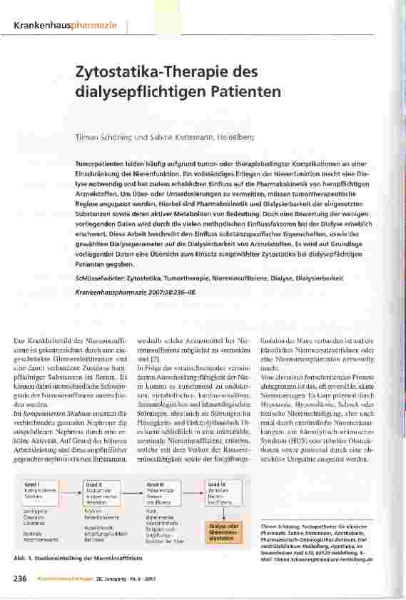 Vorschauseite 1: Zytostatika-Therapie des dialysepflichtigen Patienten