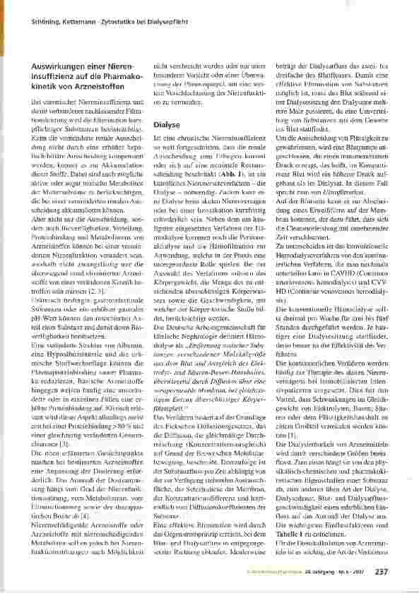 Vorschauseite 2: Zytostatika-Therapie des dialysepflichtigen Patienten