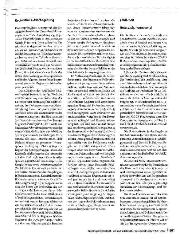 Vorschauseite 5: Der Kinderund Jugendgesundheitssurvey (KiGGS): Studienmanagement und Durchführung der Feldarbeit